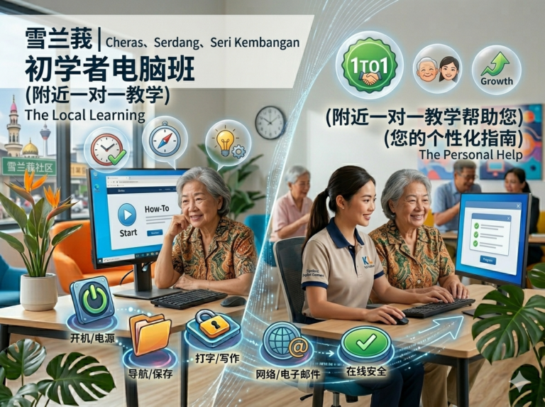 💻 雪兰莪 Cheras、Serdang、Seri Kembangan 初学者电脑班（附近一对一教学）